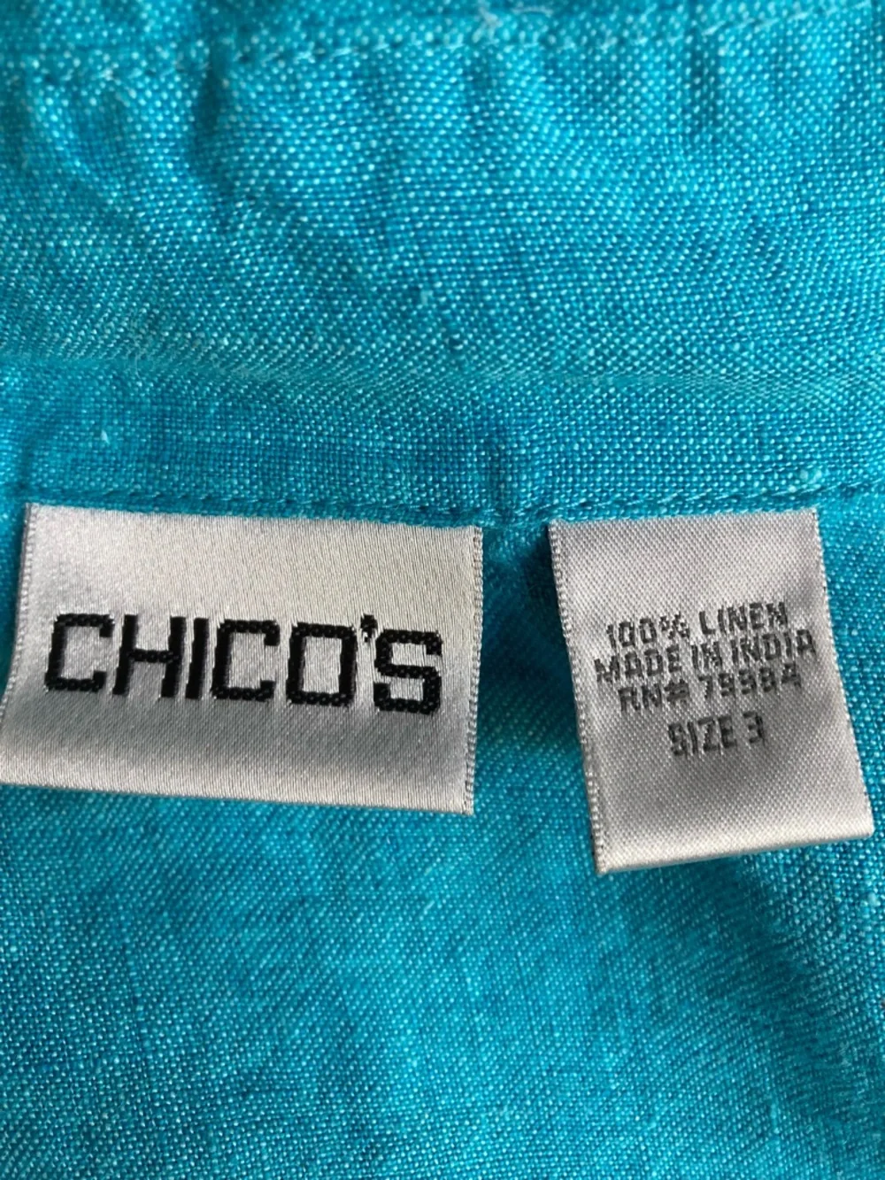 Chico’s Linen Tunic Top Button Down Pockets Breezy Coastal Size 3 - Picture 8 of 8
